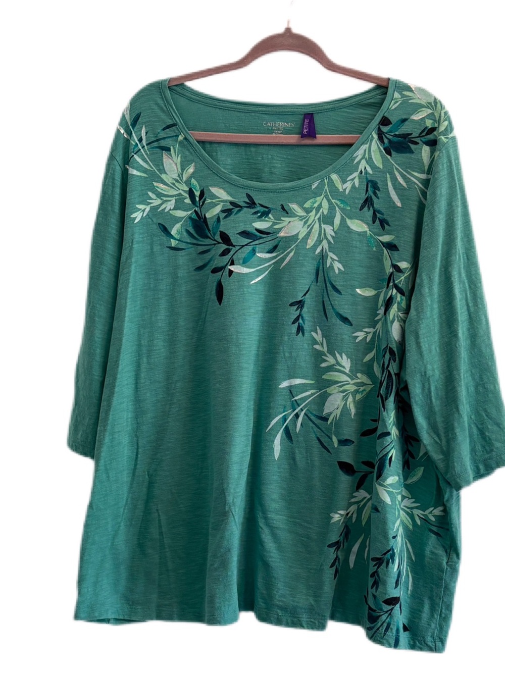 Plus Size Tee with Summer Leaves On a Green Background Catherine’s